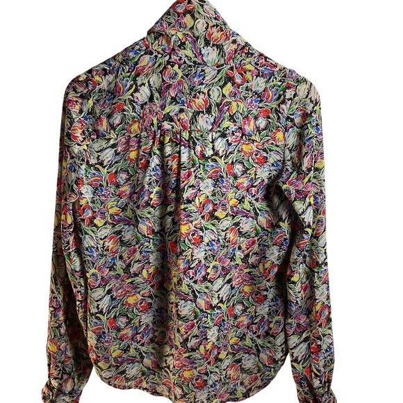 Derek Lam 10 Crosby Womens Floral Blouse Sz 2 Tie Neck Pussybow Watercolor Artsy - Picture 4 of 5